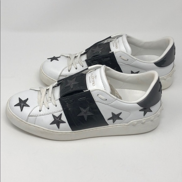 Valentino Shoes - VALENTINO Leather Platform Star + Studded Sneakers